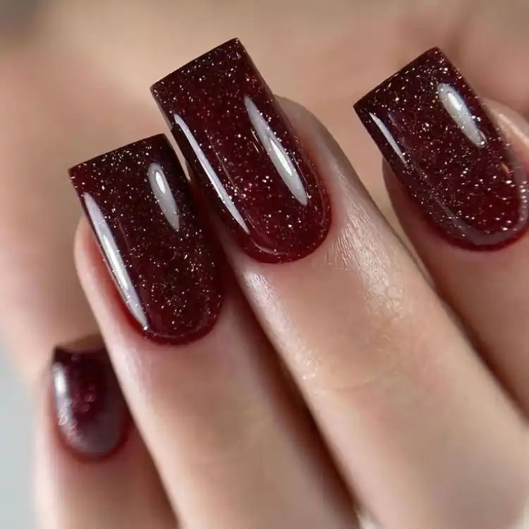 Glittery Burgundy Gel Nail Strips Kit