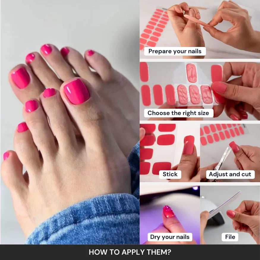 Fuchsia Pink Gel Pedicure Strips Kit