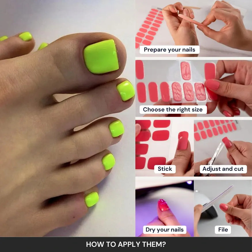 Neon Green Gel Pedicure Strips Kit