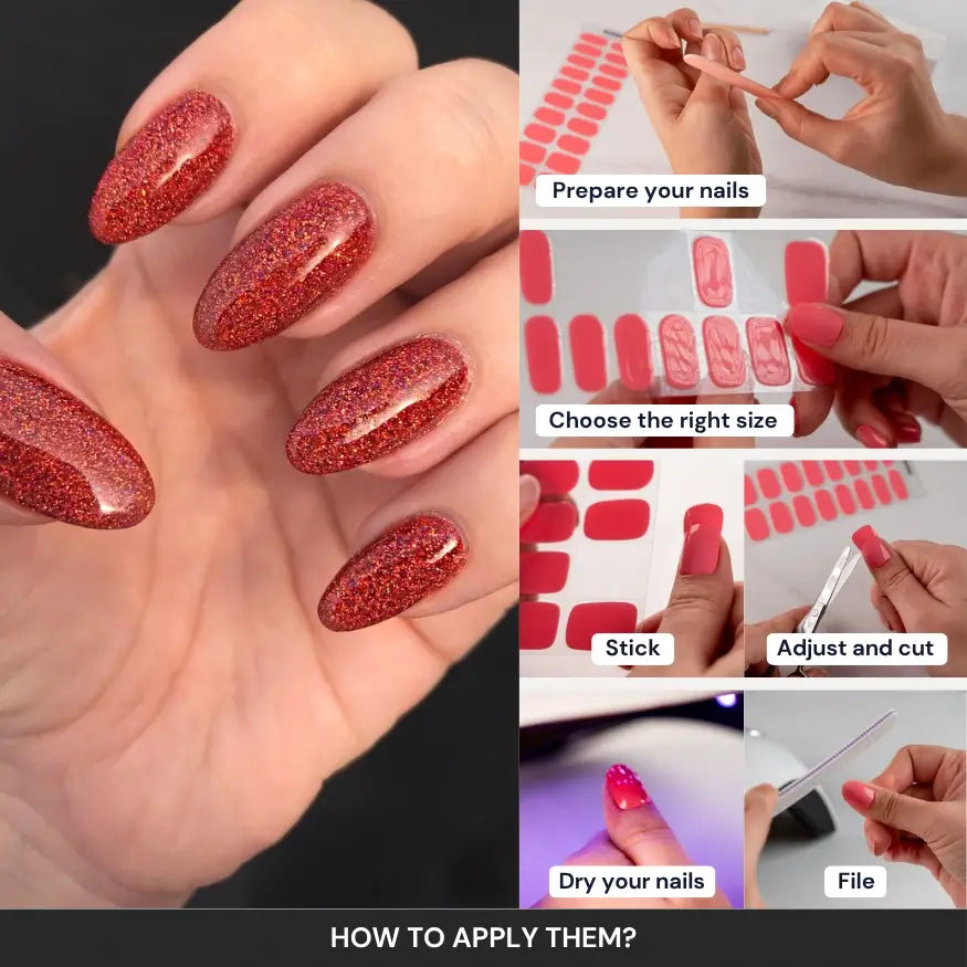 Glittery Red Gel Nail Strips Kit