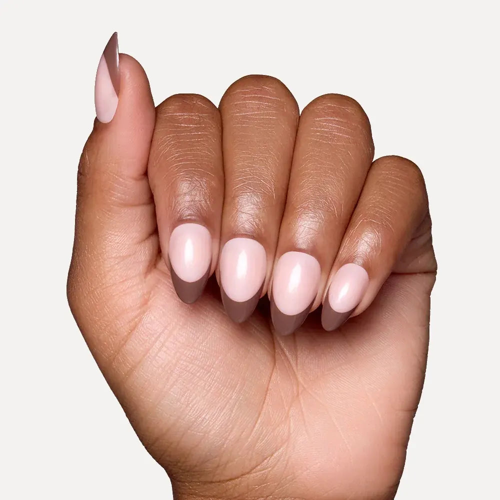 Brown French Gel Nail Strips Closeup