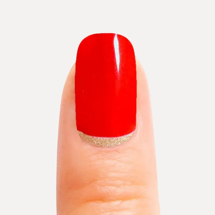 Deep Glittery Red Gel Nail Strips Close Up