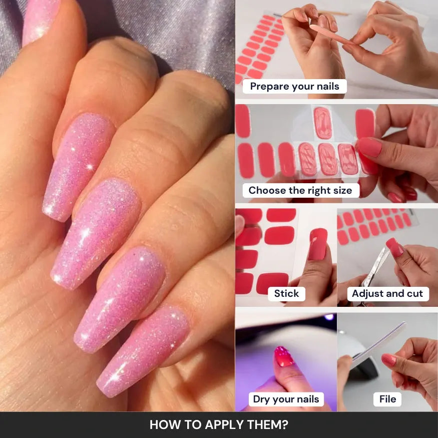 How to use Glitter Pink Gel Nail Wraps