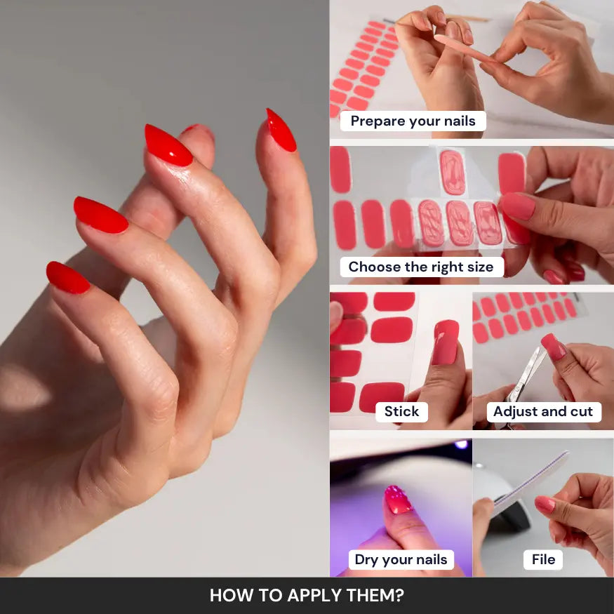 How to use Light Red Gel Nail Strips