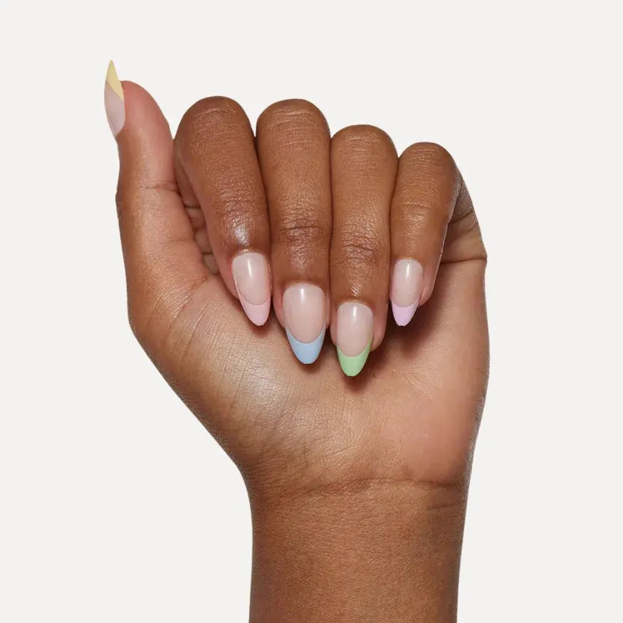 Multicolor Pastel French Gel Nail Strips Close up 2