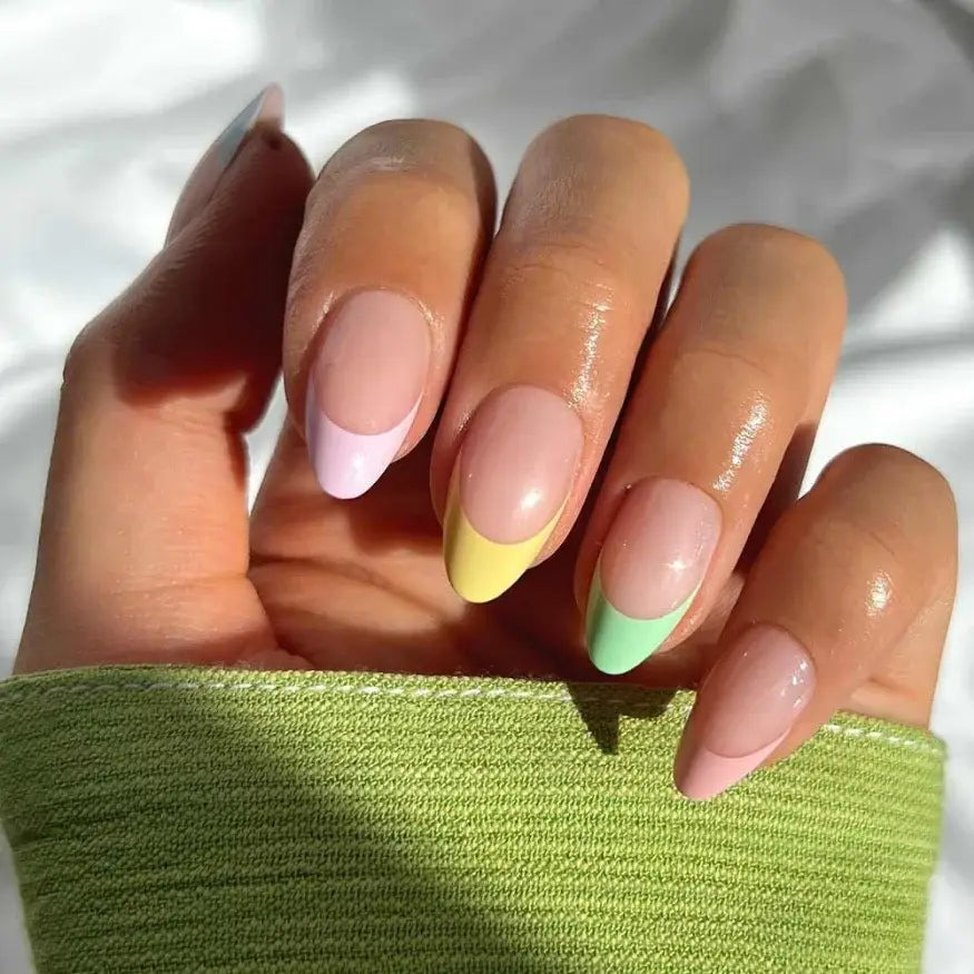 Multicolor Pastel French Gel Nail Strips