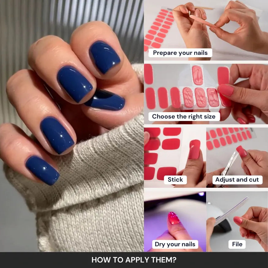 Navy Blue Gel Nail Wraps How to use