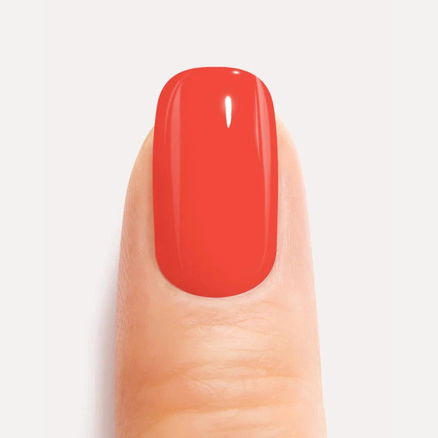 Red-Orange Gel Nail Strips Close Up
