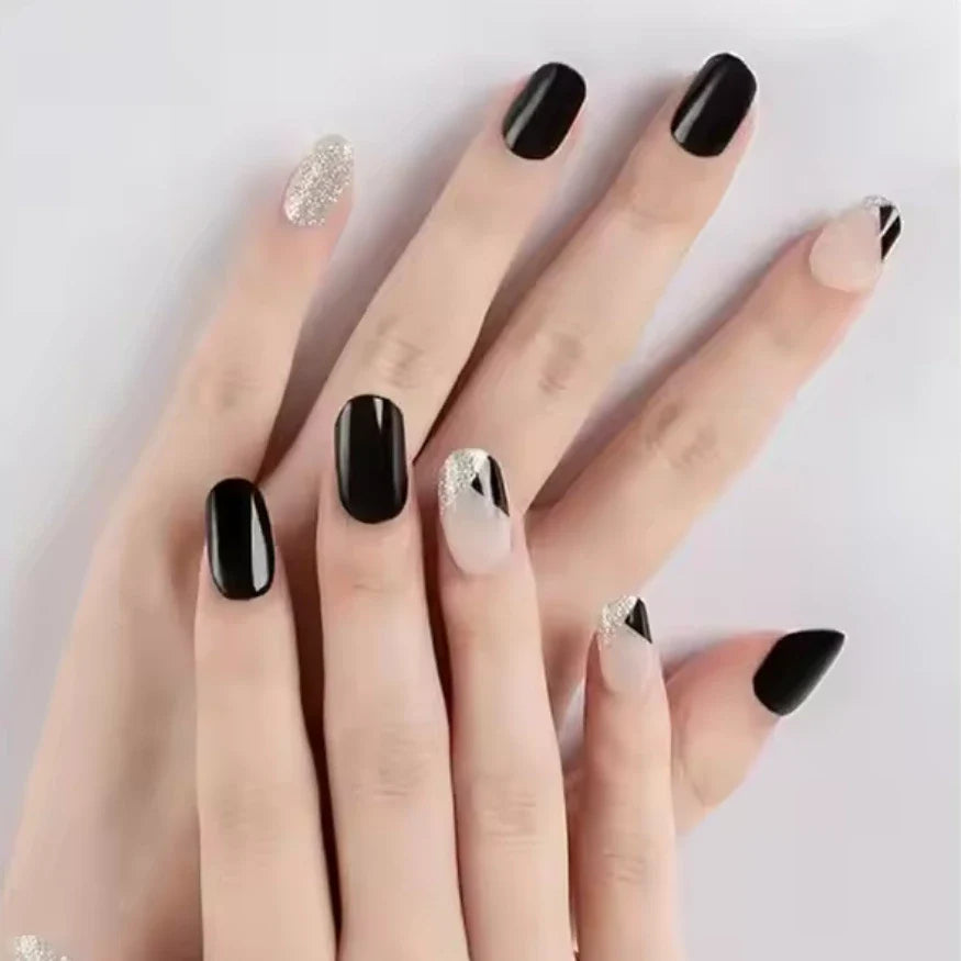 Black and Silver Gel Nail Strips 2