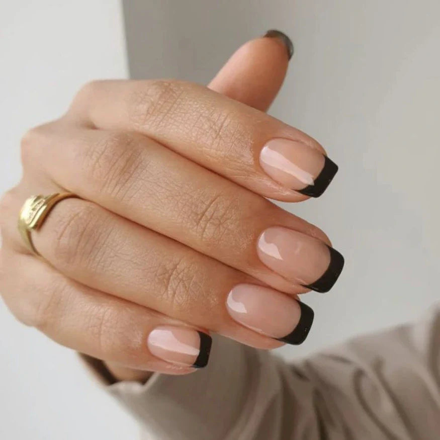 Black french gel nail strips
