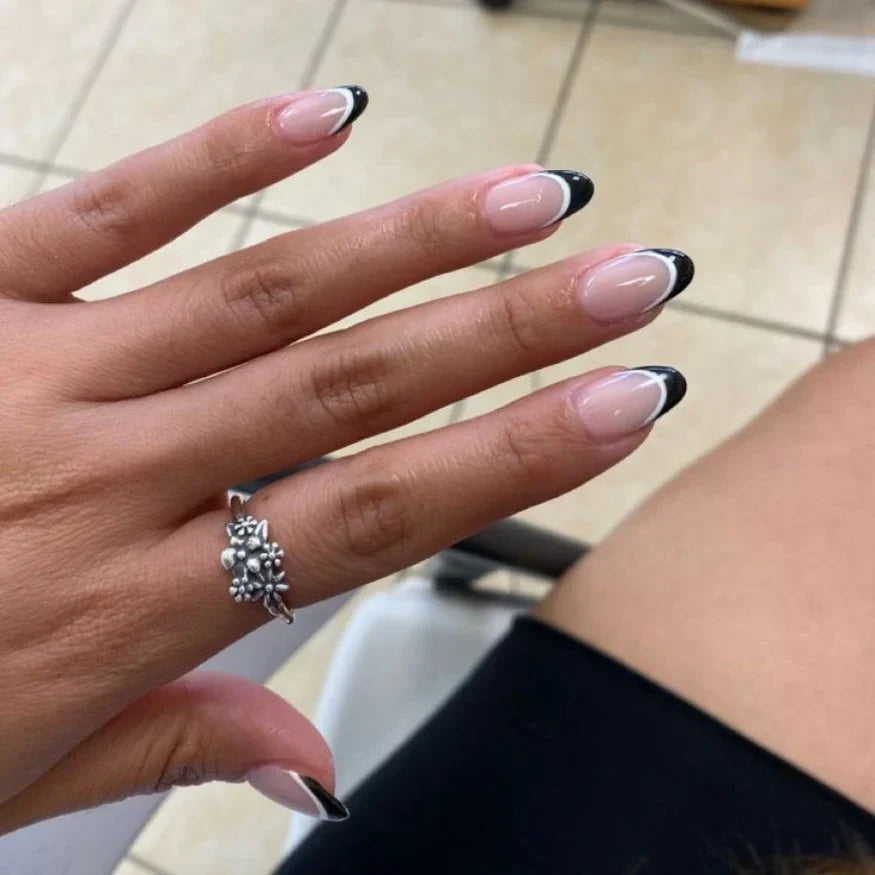Black white french gel nail strips