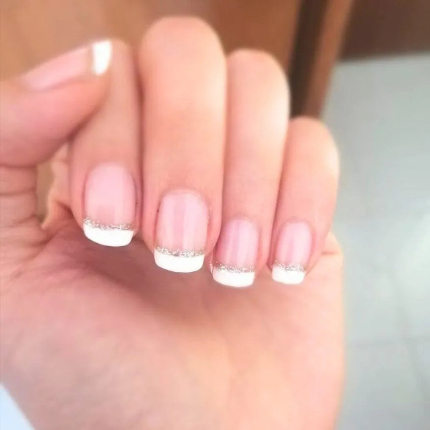 French white glitter gel nail strips situation