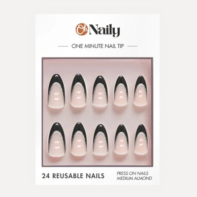 French Black Glitter - Almond