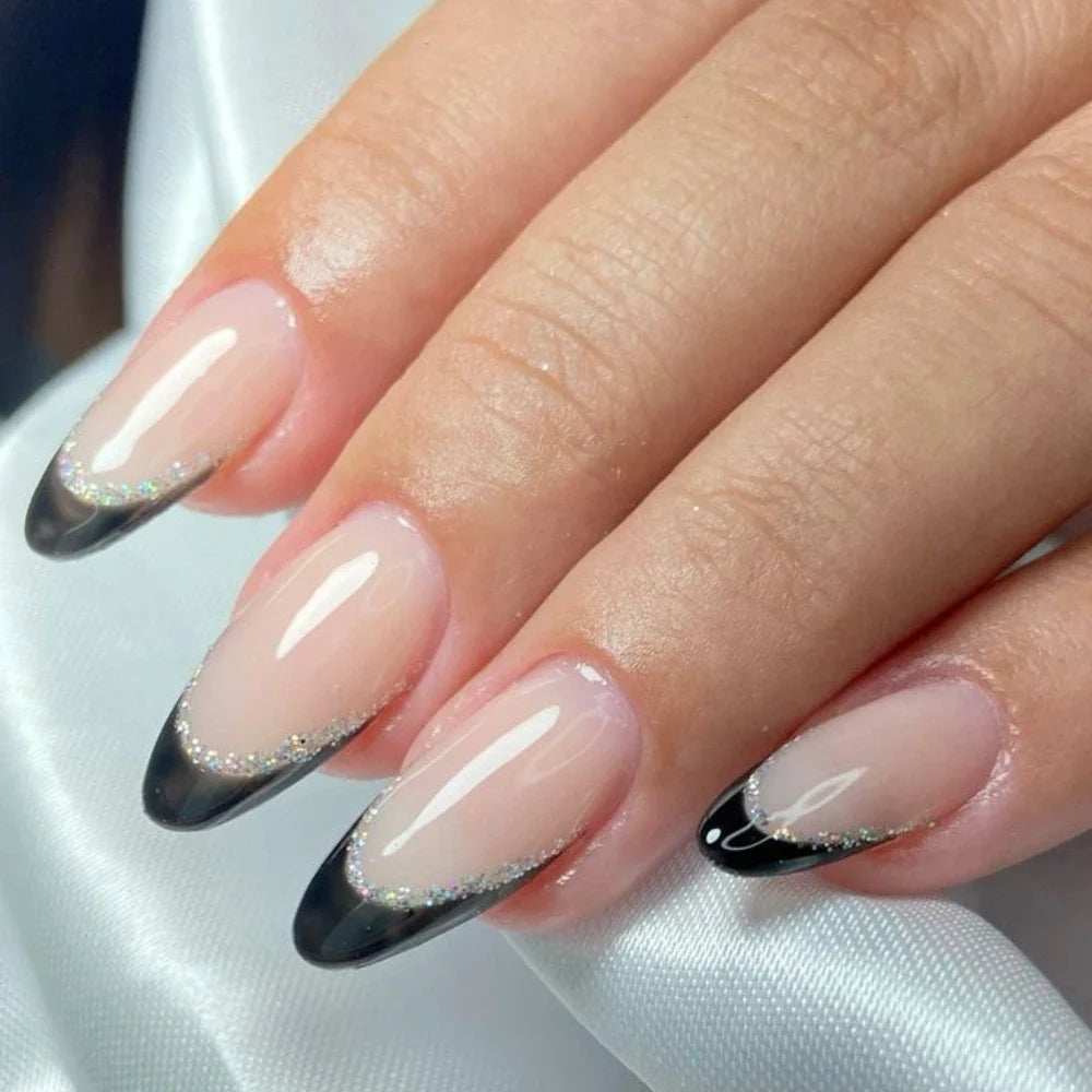 French Black Glitter - Almond