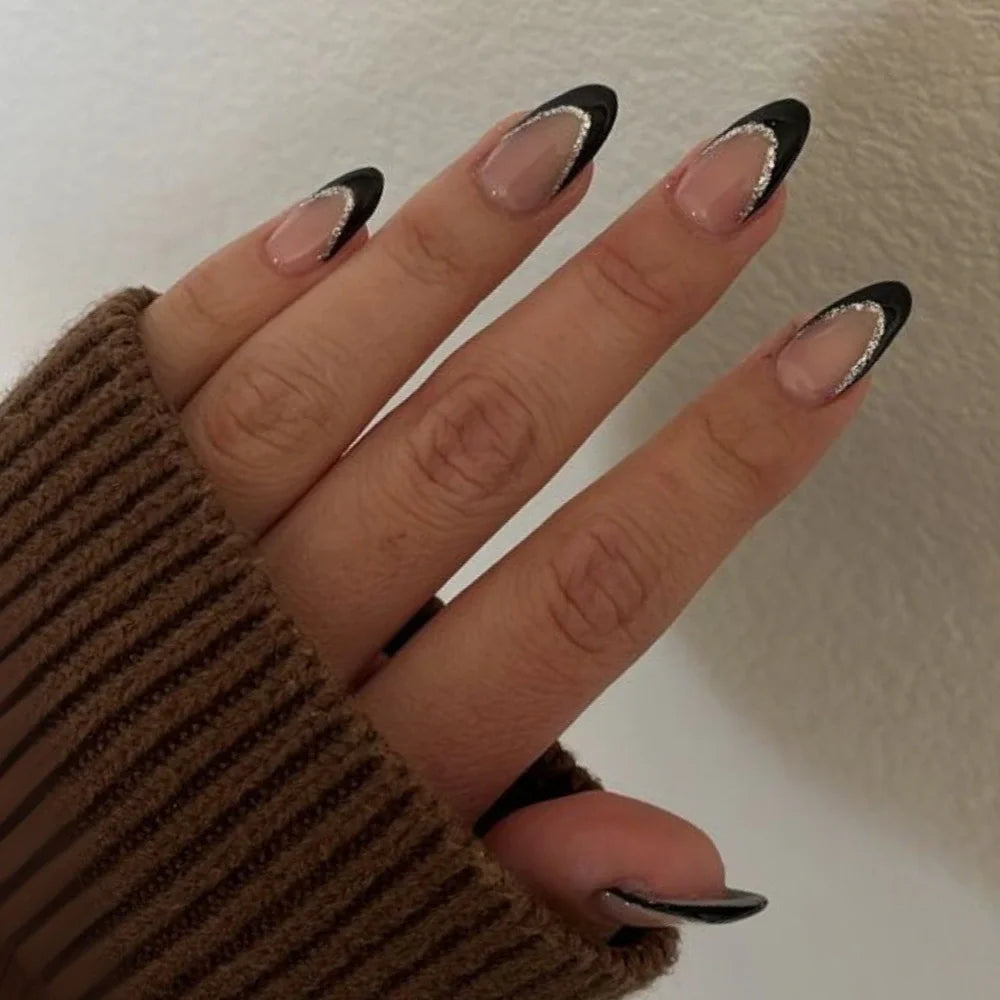 French Black Glitter - Almond