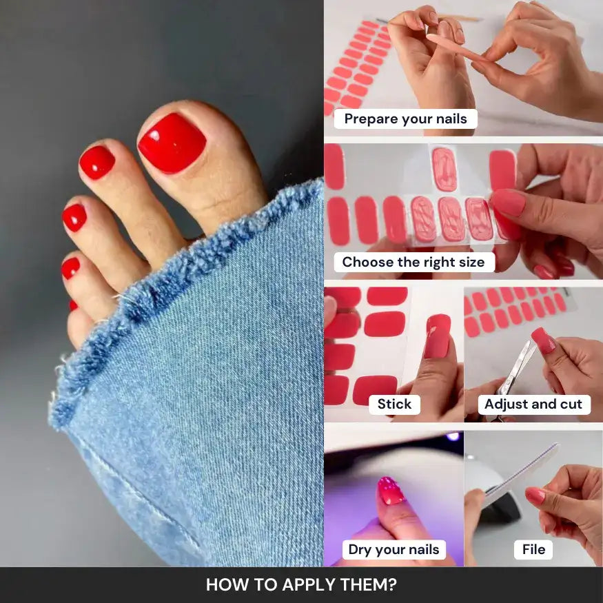 Cherry Red Gel Pedicure Strips Kit