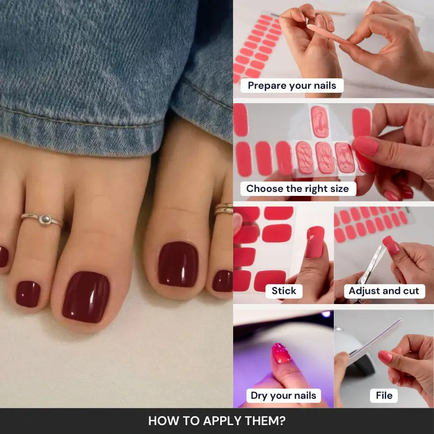 Burgundy Gel Pedicure Strips Kit