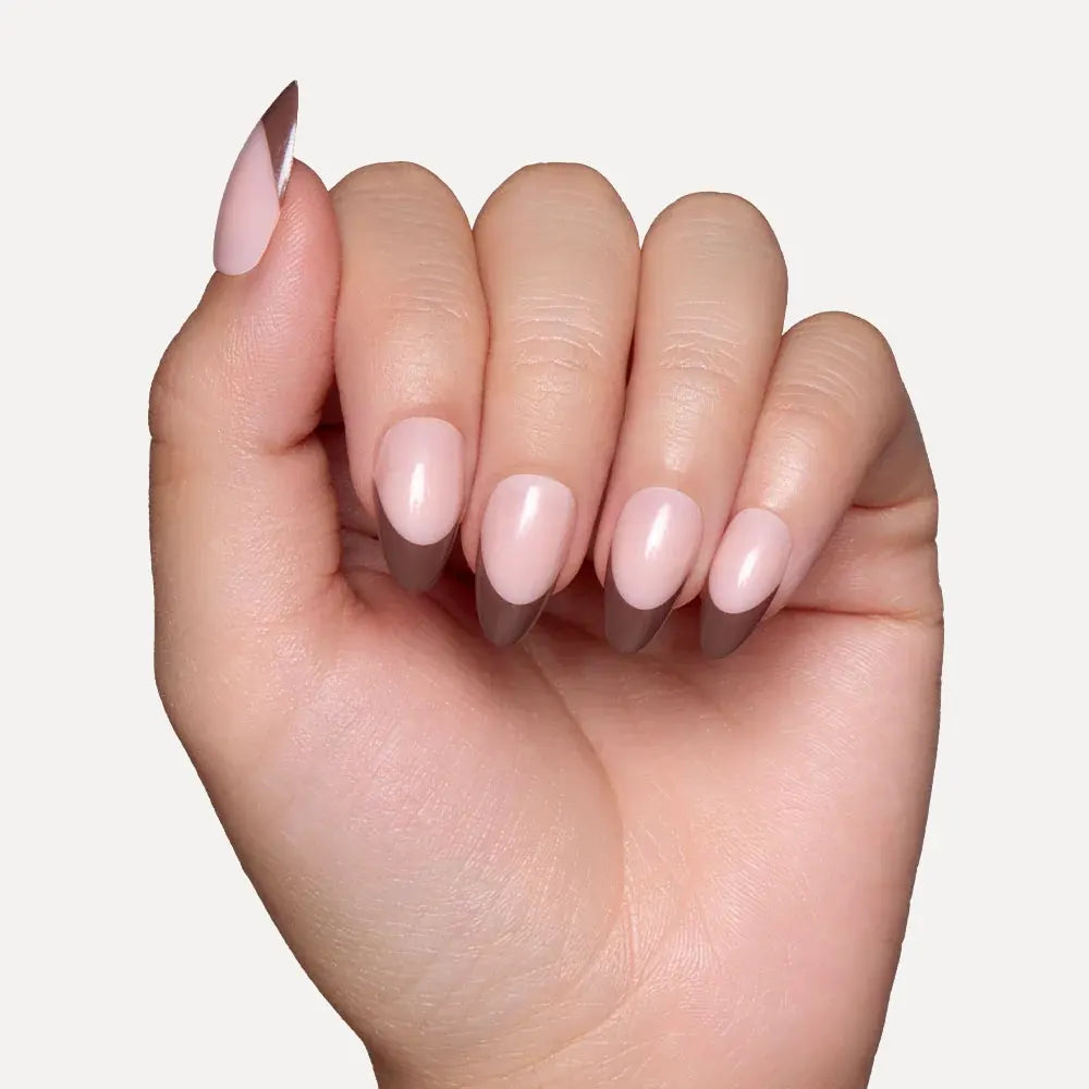 Brown French Gel Nail Strips Closeup