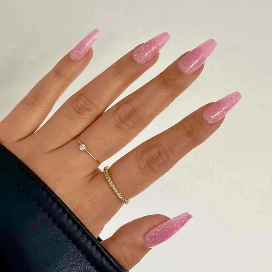 Glitter Pink Gel Nail Strips Close up