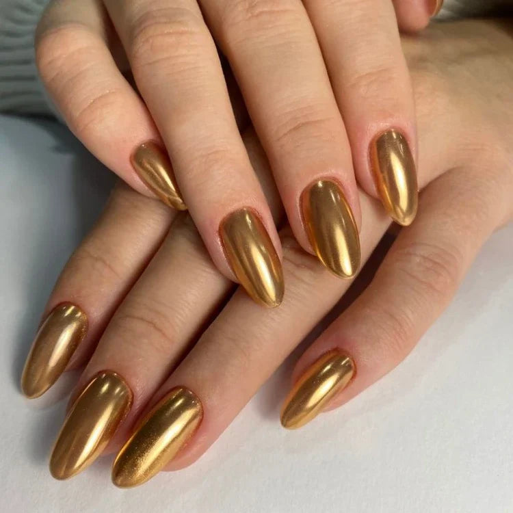 Gold Chrome Gel Nail Strips Close up
