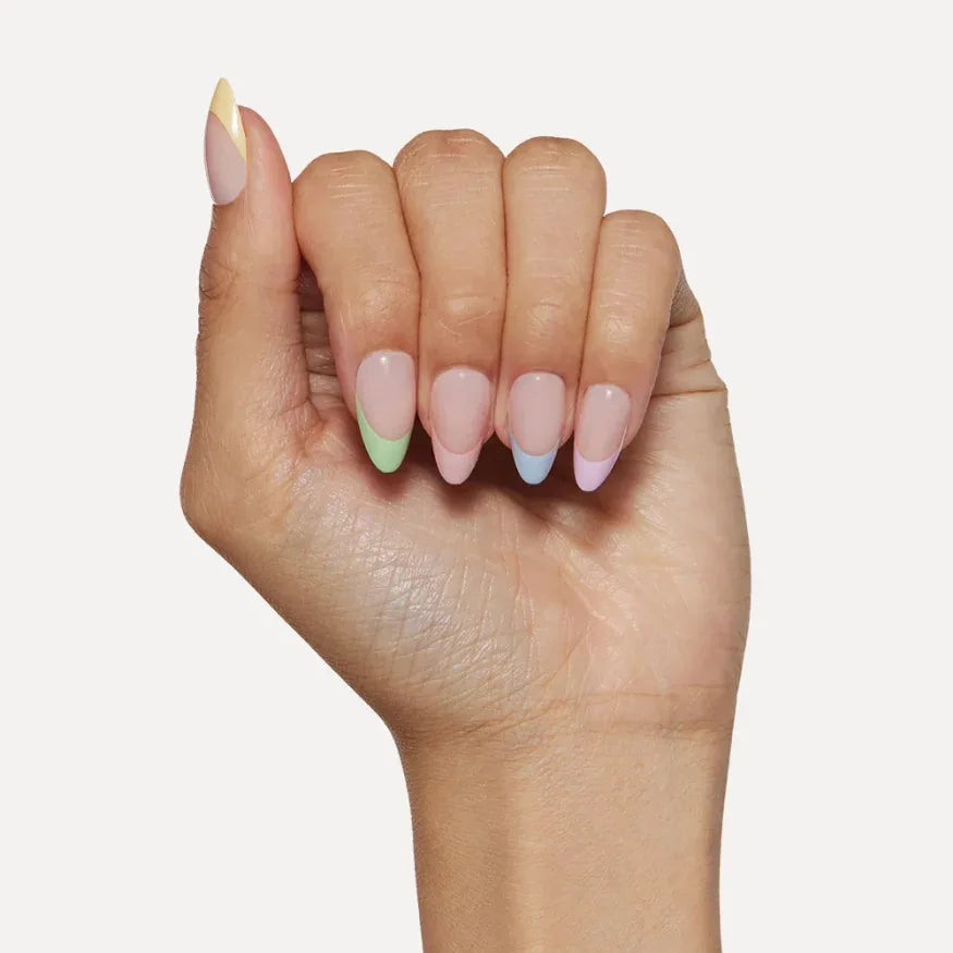 Multicolor Pastel French Gel Nail Strips Close up