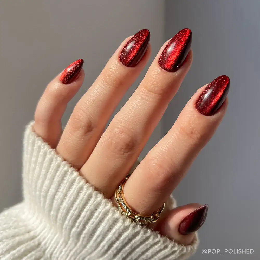 Chrome Glittery Red Gel Nail Strips Kit