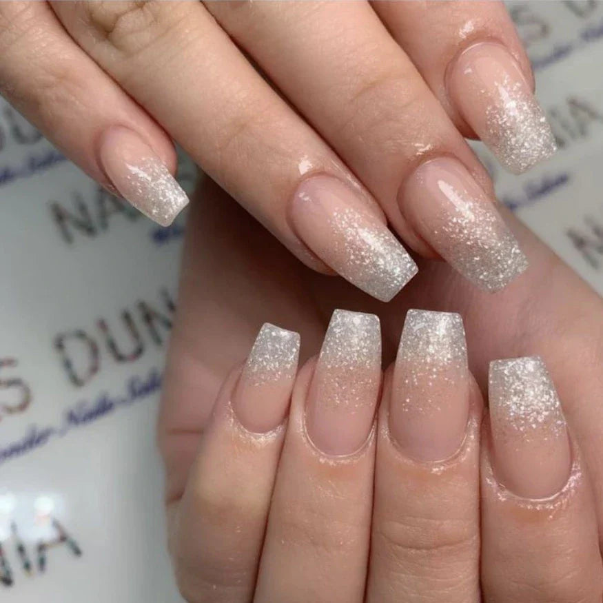 Babyboomer glitter gel nail strips closeup