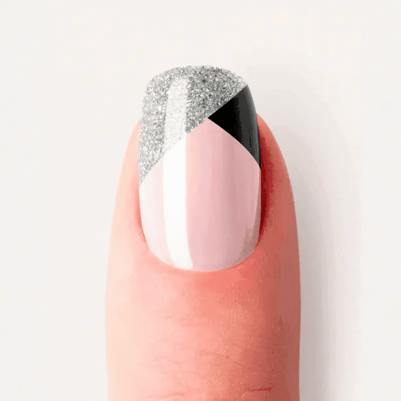 Black and Silver Gel Nail Strips Closeup