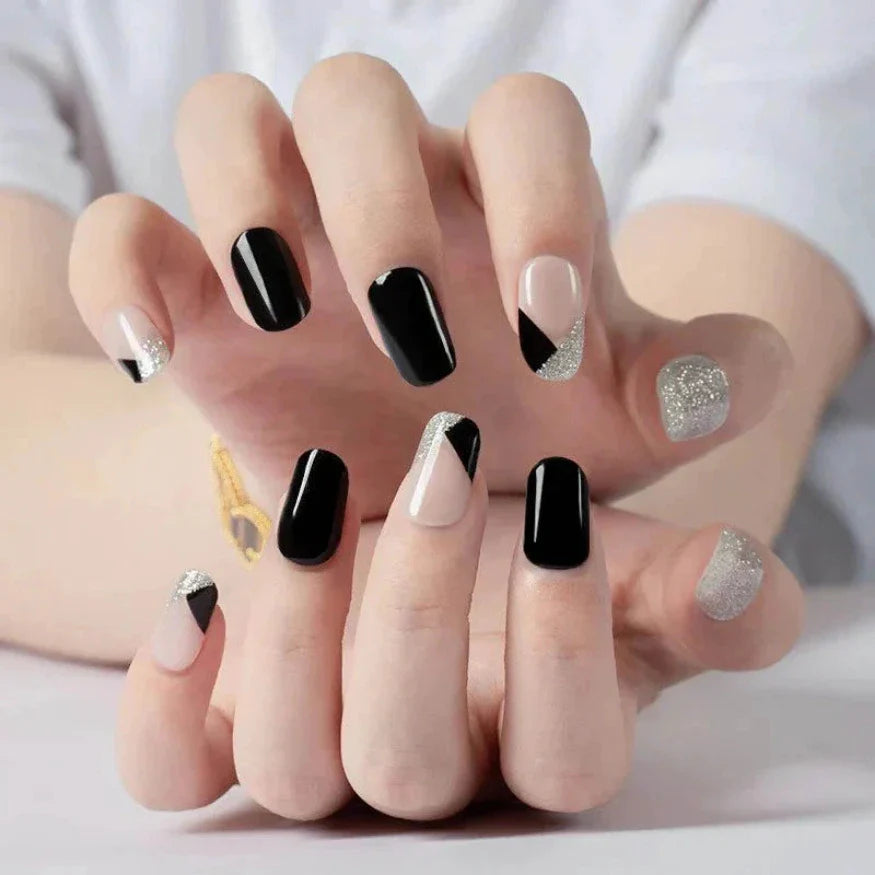 Black and Silver Gel Nail Strips 
