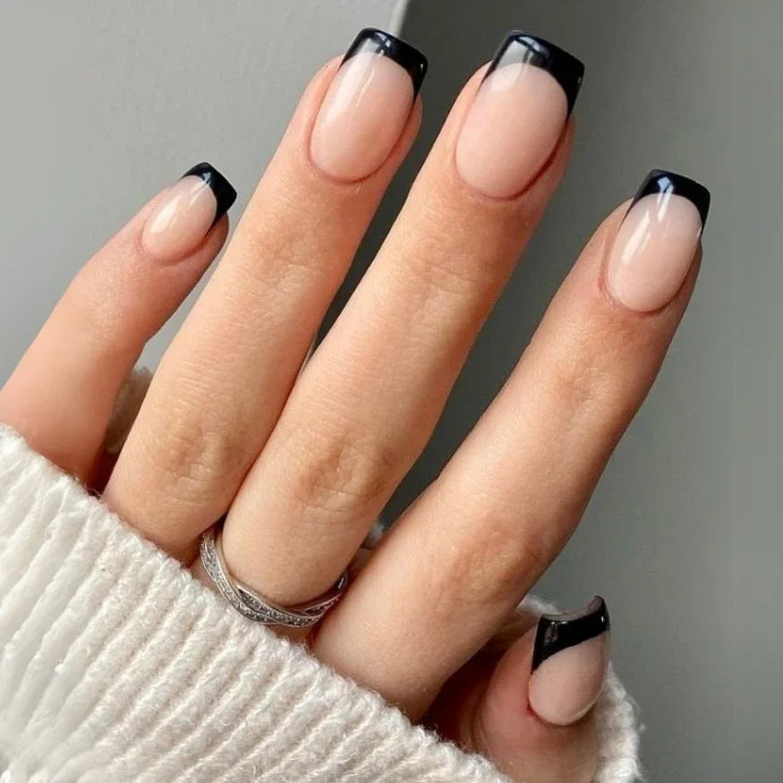 Black French Gel Nail Strips