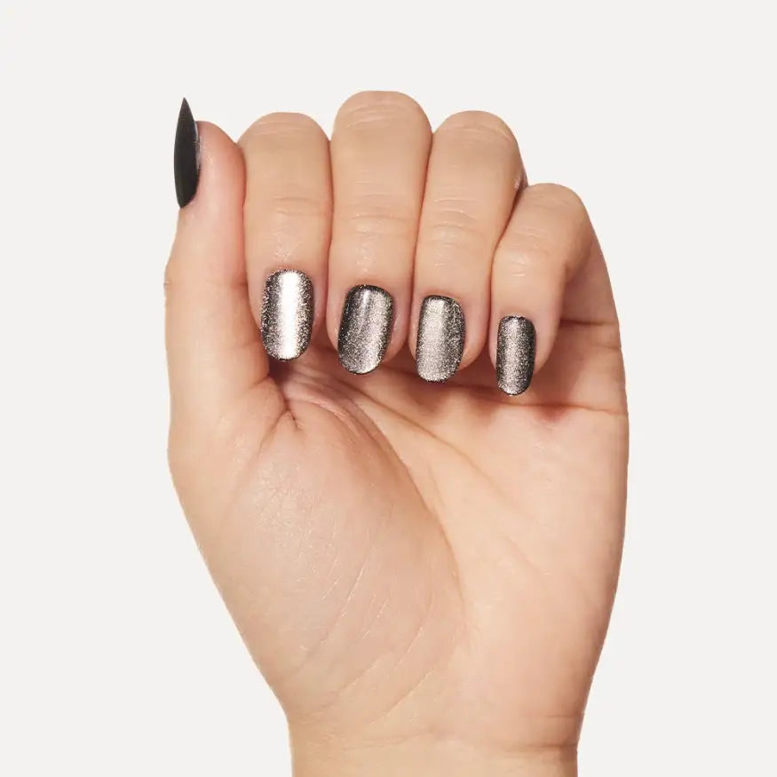 Black and silver gel nail closeup