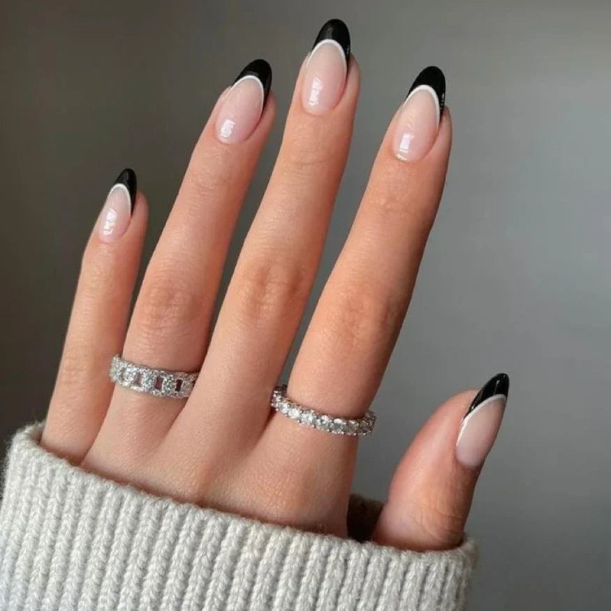 Black and White French Gel Nail Strips