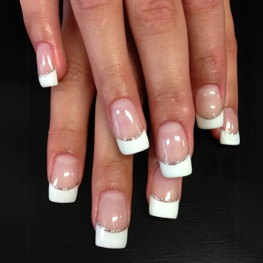 French White and Glitter Gel Nail Strips