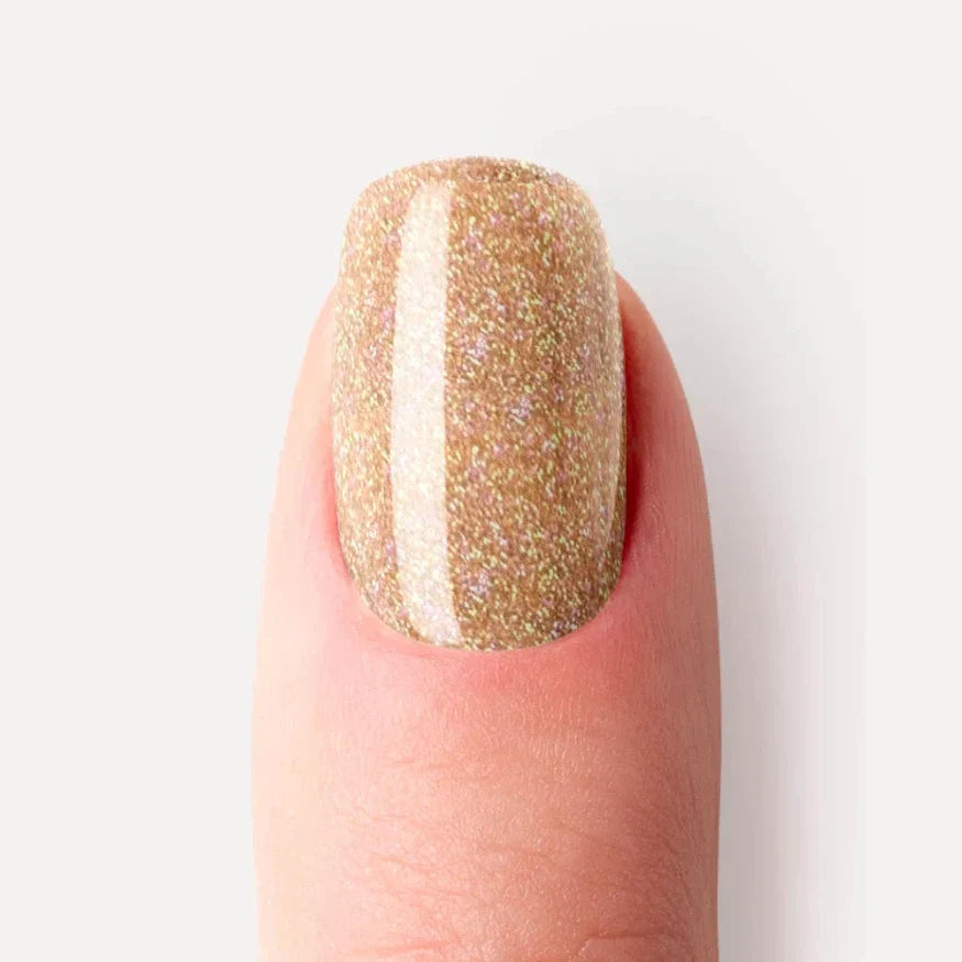 Golden gel nail strips closeup