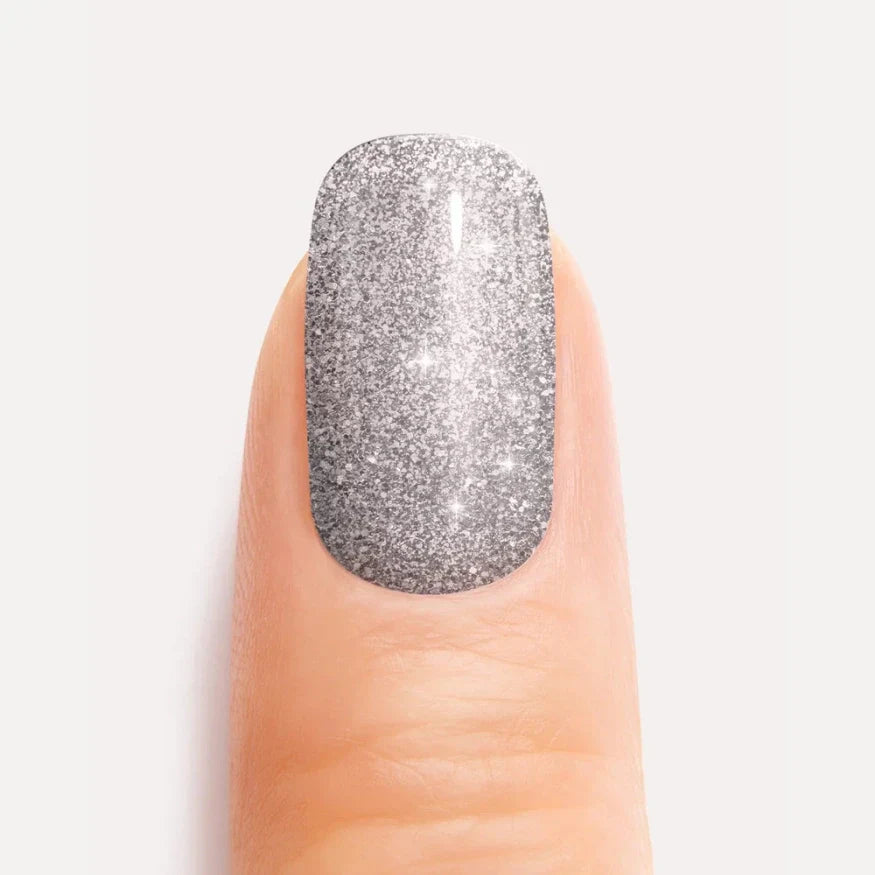 Silver glitter gel nail strips closeup